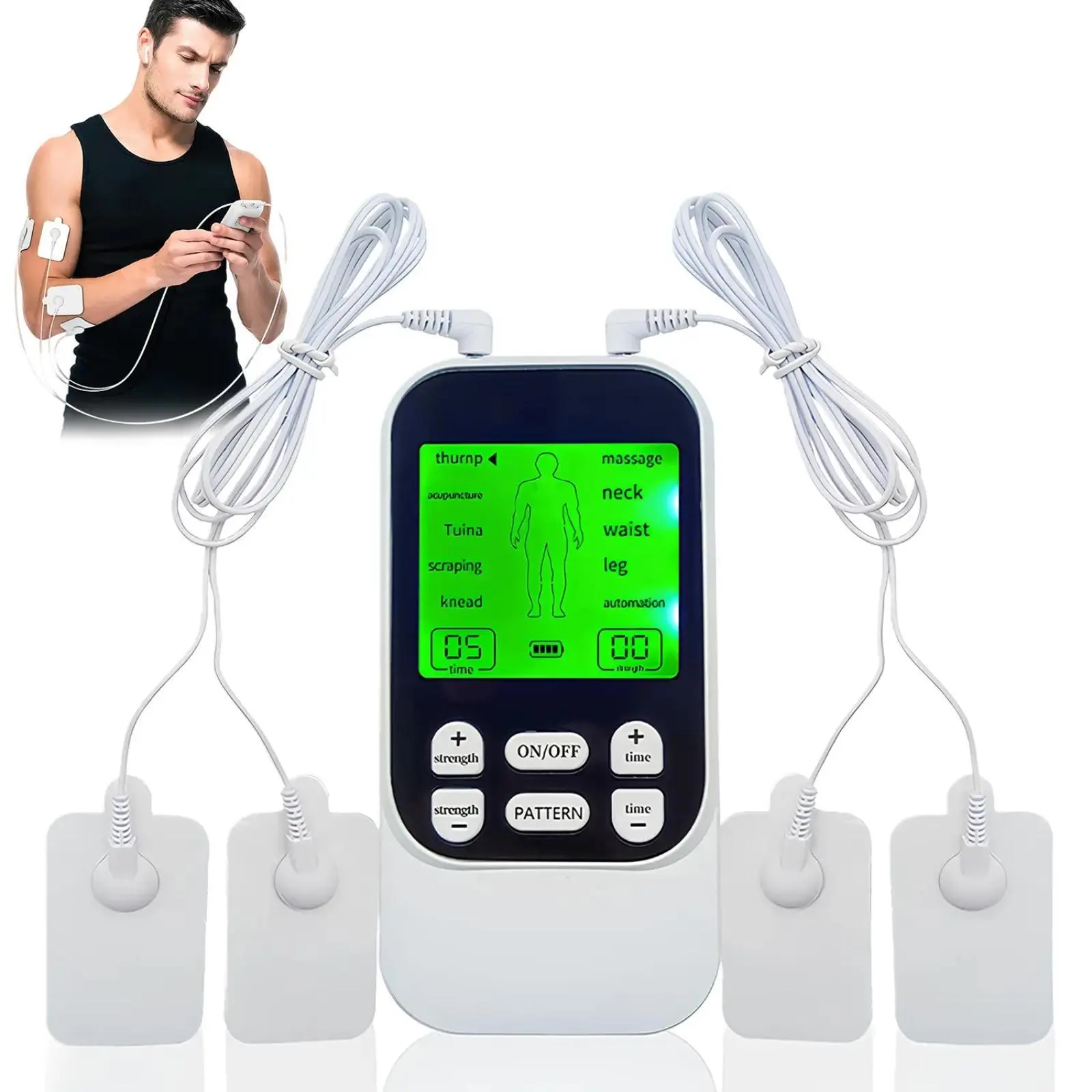 Professional TENS Unit EMS Muscle Stimulator - Dual Channel, 10 Modes, 30 Intensities Electric Pulse Device, Rechargeable Digital Machine with 4 Pads for Body, Neck, Waist Pain Relief & Massage