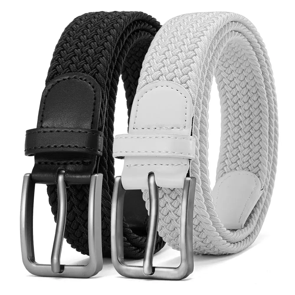 Men’s woven braided belt with a classic rectangular adjustable buckle featuring an elastic stretch feel; this belt is durable and versatile for casual wear, perfect for everyday outings. Its relaxed style and comfortable fit make it an ideal gift for Vale