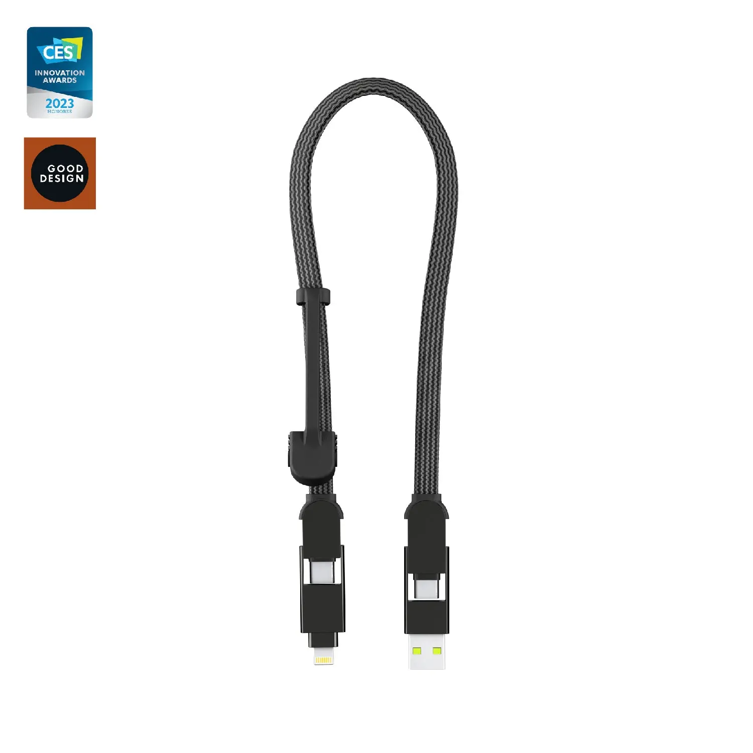 inCharge XL 30cm / 1ft - 100W, 6in1 travel cable, 100W Fast-charging portable cable for iPhone, iPad, Android, Laptop, and more smartphones (Micro USB, Lightning, DUAL, USB-C devices)