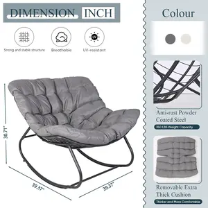 Outdoor Rocking Chair E - Coated  Rocking Chair with Cushion Outdoor Reecliner Chair for Patio Porch Garden Backyard Comfy Outdoor Rocking Chair