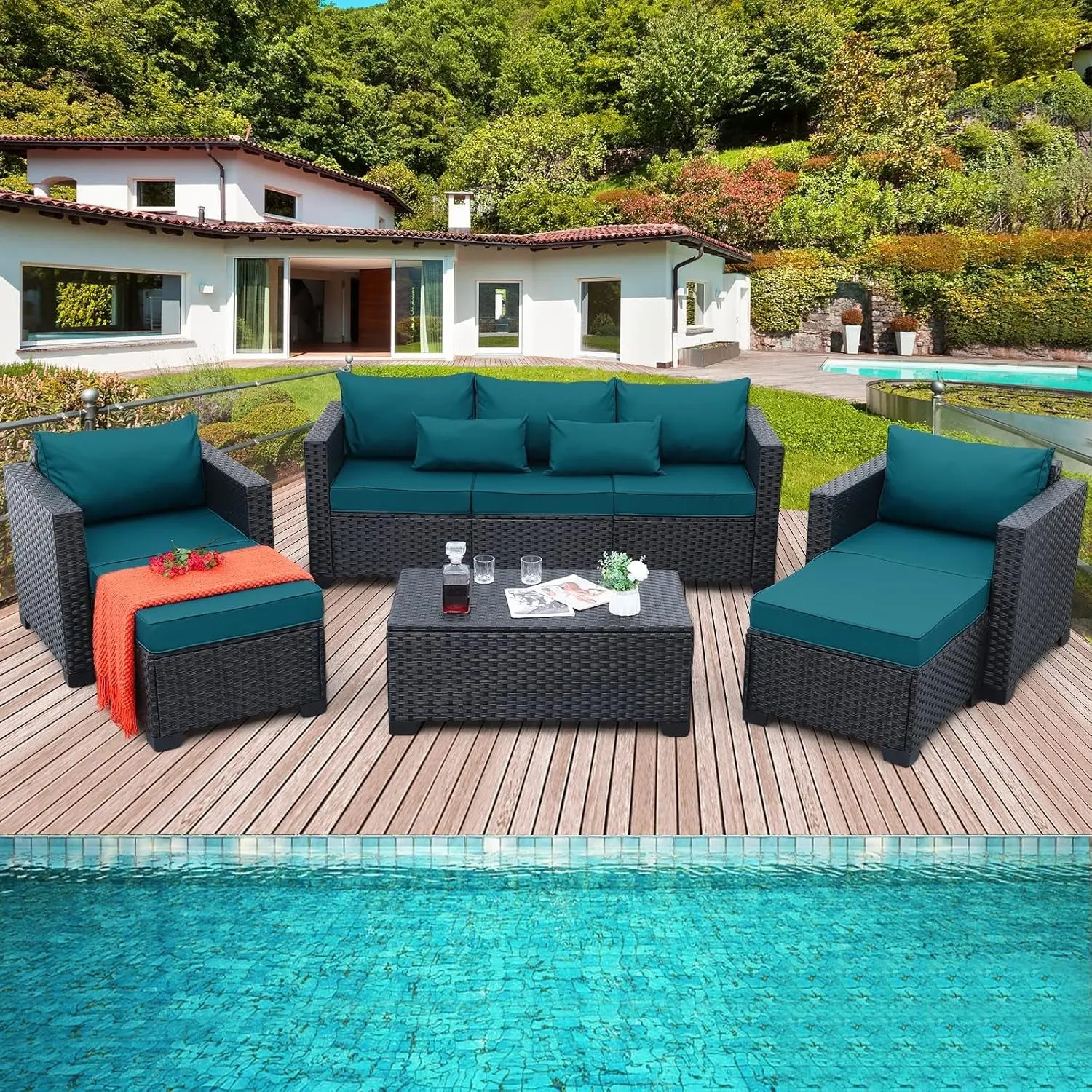 Patio Furniture Set 6 Pieces Couch Outdoor Chairs Coffee Table Peacock outdoor chair