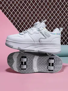 Boys' Four-Wheel Roller Skates, New Wheel Sports Shoes, All-Season PU Leather Lightweight Durable Skate Shoes, Shoes With Wheels