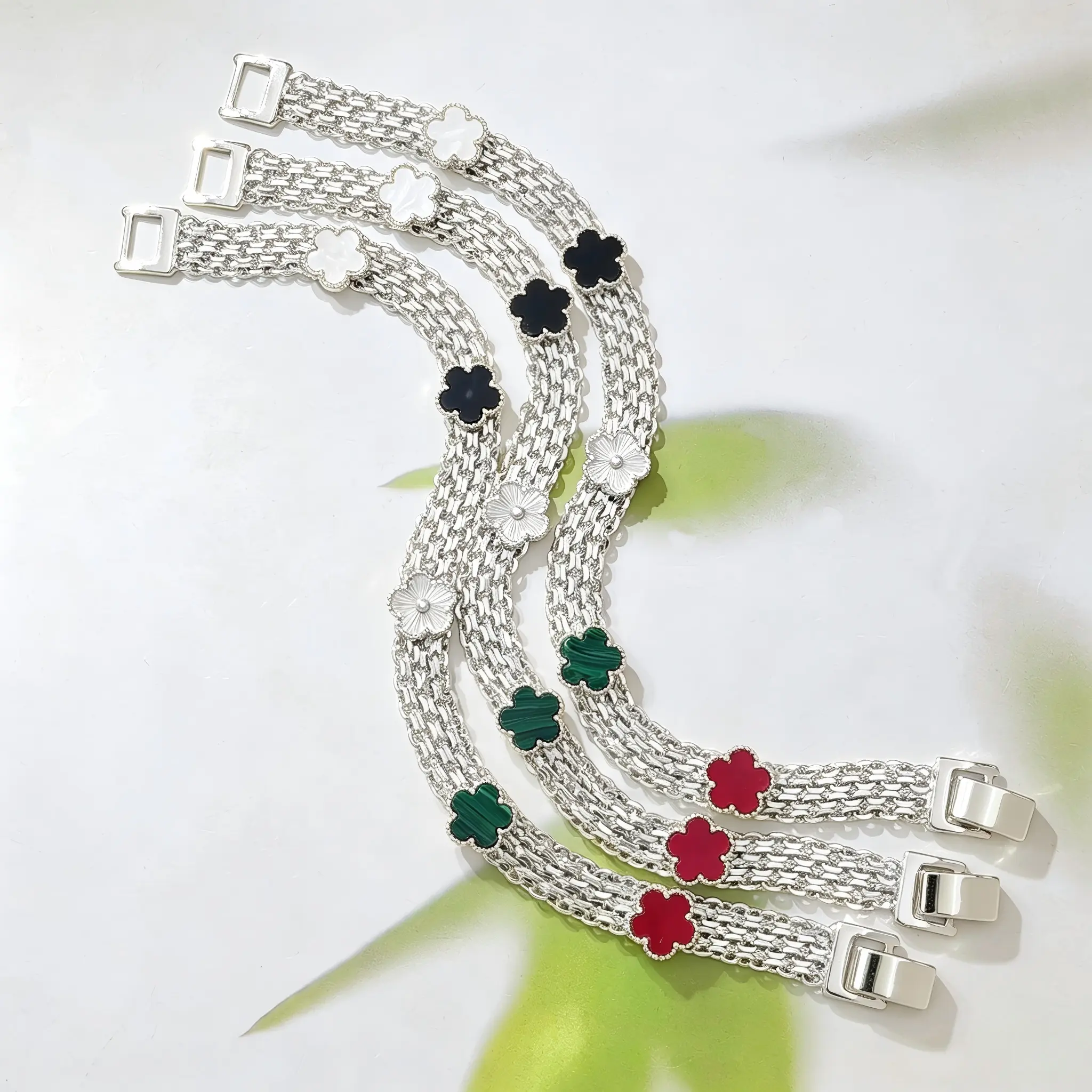 Women’s Multicolor Gemstone Flower Charm Bracelet | Silver Plated Multi-Strand Woven Chain, Adjustable Buckle, Elegant Dainty Floral Jewelry, Perfect Gift for Birthdays & Anniversaries