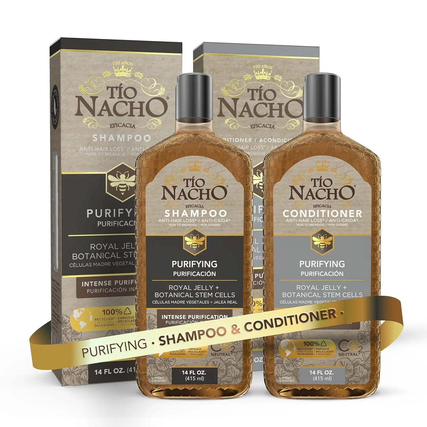 Tio Nacho Royal Jelly Purifying Haircare Set - Shampoo & Conditioner with Botanical Stem Cells, Gentle Anti-Hair Loss Formula for Intense Scalp Purification & Detox Balance, 14 fl oz Each, Blend