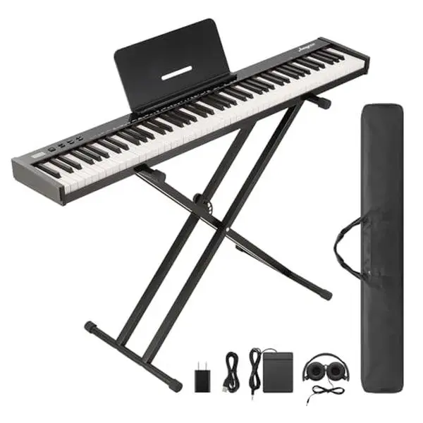 GARVEE 88 Key Electric Keyboard Piano, Semi-Weighted Electronic Keyboards with Stand, Power Adapter, Headphones & Carrying Bag, Portable Digital Piano Music Instrument for Beginners & Professionals