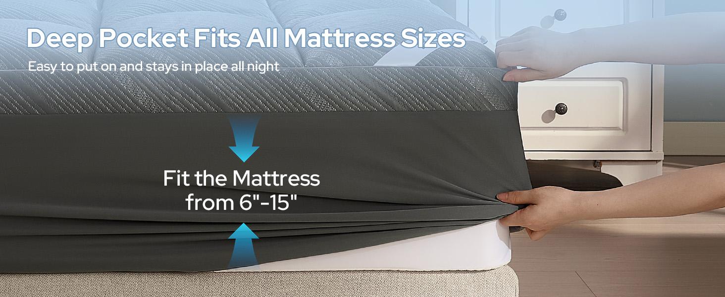 SummerWins【BEDLORE】Cooling Silver Infused Mattress Topper, Delicate Grid Jacquard Pattern, Waterproof & Silent Breathable Fabric, Sweat Resistant Cool Surface, Soft Cushioned Layer, Ideal for Bedroom & Household Daily Use
