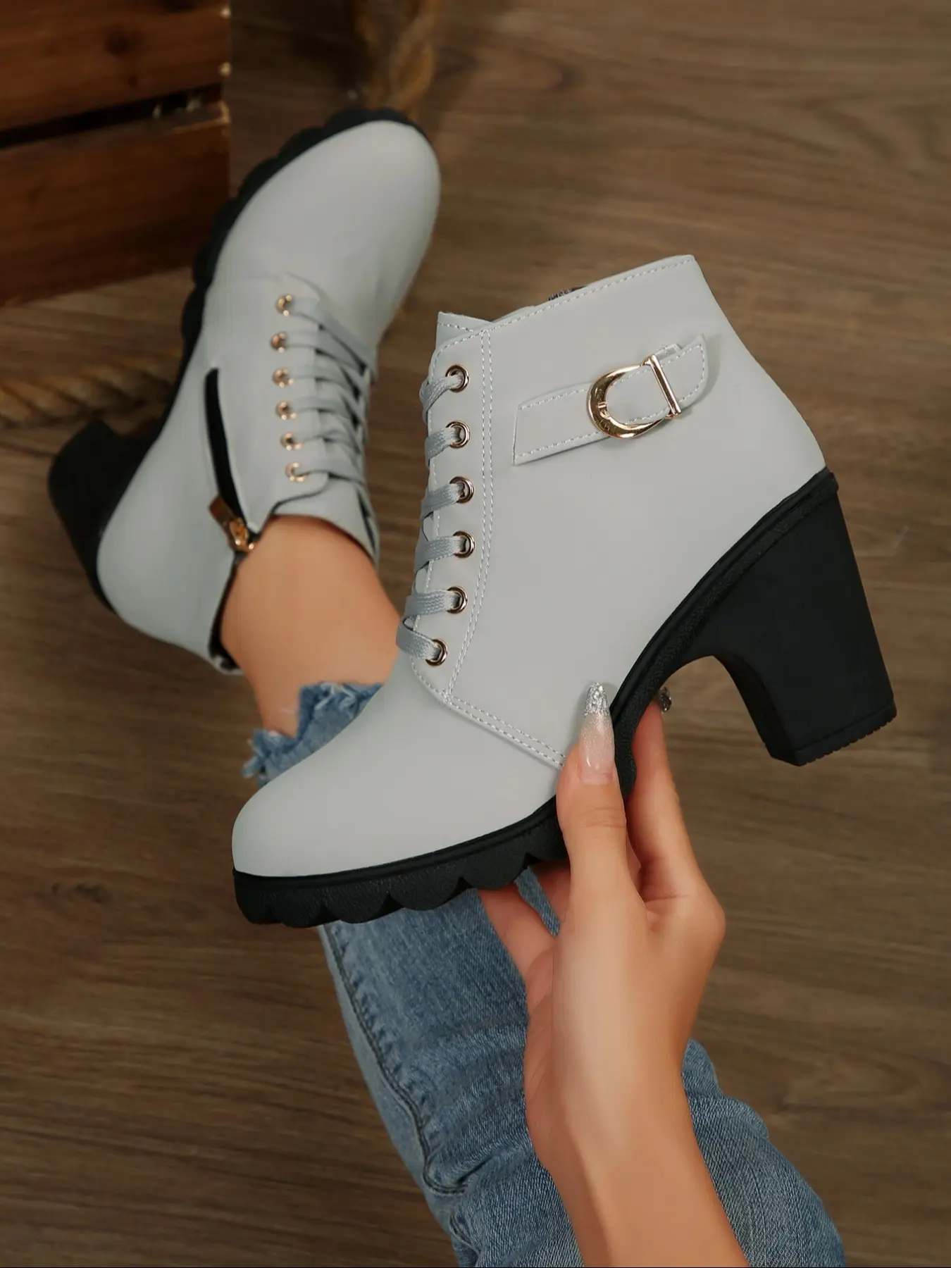 Chunky Heel Platform Ankle Boots for Women Casual Boots – Black Street Style Combat Booties, Thick Sole High Heel Winter Fashion Shoes, Perfect Holiday Gift, Fashionable Boots