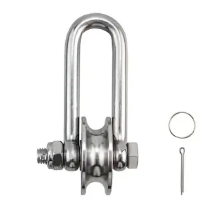 4.48x2.4inch D Shaped Long Shackle Pulley Silver Stainless Steel Bow Anchor Rollers Detachable Bearing 360 Degree Rotating Heavy Duty Towing Wheels Suitable for Driving Mechanical Equipment