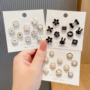 Women's 10-Count Assorted Pins - Mini Pearl Rhinestone Buttons, Mixed Shapes Instant Brooch for Clothes, Coat Decor, Mini Buttons