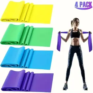 4-Piece Yoga Resistance Bands Set with 4 Resistance Levels, Tpe Elastic Stretch Bands for Physical Therapy, Fitness, Yoga, Workout Bands and Strength Training