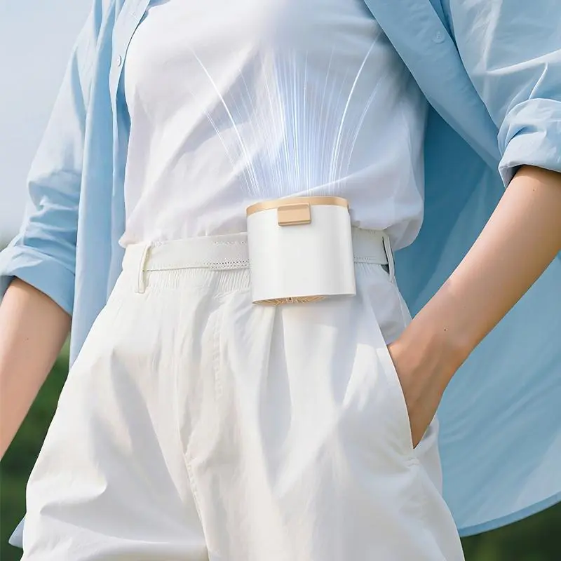 Newly upgraded waist-mounted fan. Compact and portable fan for outdoor cooling. Three wind speeds. Long battery life. Can be hung on the waist, carried in a bag, and placed on the desktop.