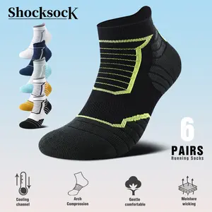 Men's Professional Sports Socks - 6 Pairs Ankle Compression Cotton Socks for Running & Basketball - Moisture-Wicking Non-Slip Shock-Absorbing Wear-Resistant All-Season Universal - Menswear