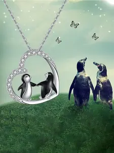 Cute Penguin Design Artificial Gemstone Decorated Pendant Necklace, Fashion Jewelry for Party, Daily Clothing Decor, Trendy All-match & Exquisite Jewelry for Gift