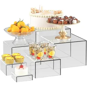 6 Pcs Clear Acrylic Display Boxes, Multi-size Buffet Risers and Food Display Stands for Party Table, Assorted Sizes 3'' to 8'' Clear Transparent Display Risers