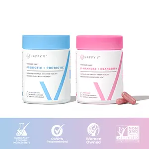 Happy V Foundationals Kit: Women's Prebiotic + Probiotic & D-Mannose + Cranberry for PH Balance, Flora Microbiome, UTI support