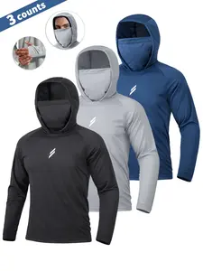 1/3/4-piece set Men's Sun Protection Pullover, Geometric Pattern, Slim Fit, Breathable & Quick-Dry, Ideal for Fishing, Outdoor Adventures, Spring & Fall