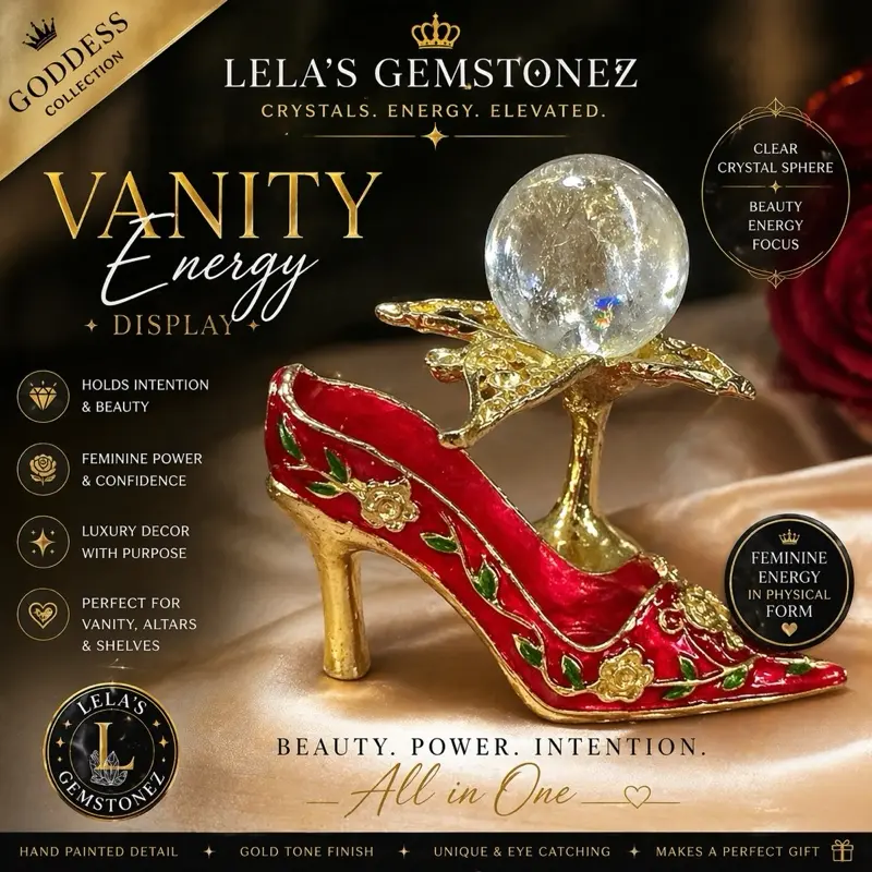 Cinderella Couture Crystal Stand Red Enamel High-Heel Shoe with Gold Wings Sphere Holder for High-End Decor Glamour Fantasy Altar Display Vanity Decor