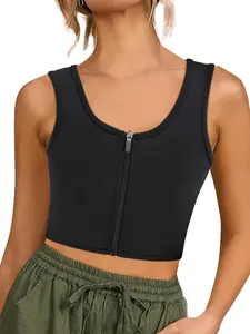 Women's Solid Zipper Crop  Lingerie Tank Top, Solid Brami Tank, Casual Comfortable Breathable Lingerie for Daily Wear, Ladies Lingerie for All Seasons Essential Underwear