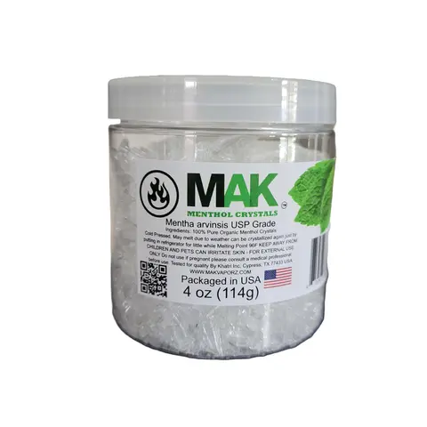 Mak Menthol Crystal 4 oz Pure Organic 100% Natural Menthol Crystals from Mint Crystal Mentha Arvensis In a Jar Aroma Room