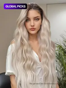 Topshe 13*6 Large Lace Front Wig in Platinum Color, Glueless Frontal Wig, Loose Wave Glueless, Long Wavy Hair with Natural Parting, Breathable and Lightweight Design for All Seasons, Frontal Lace Wigs