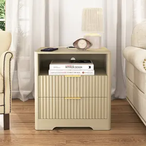 Nightstand With Charging Station, Smart Nightstand With Night Light,Bedside Tables With Storage Cabinet For Bedroom, Wood