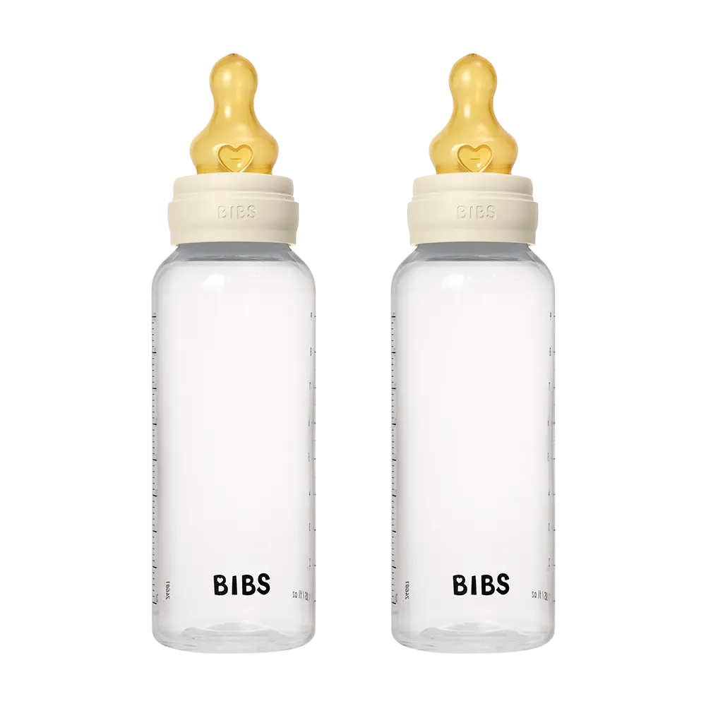 BIBS Baby BPA-Free PP Bottle Set 9oz 2 Pack with Natural Rubber Latex Nipple - Ivory