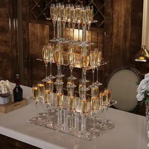 Acrylic Transparent Modern Party Champagne Wall Stand, Champagne Tower Glass Holder, Tall Cup Rack for Wedding, Christmas, Birthday Parties, Home