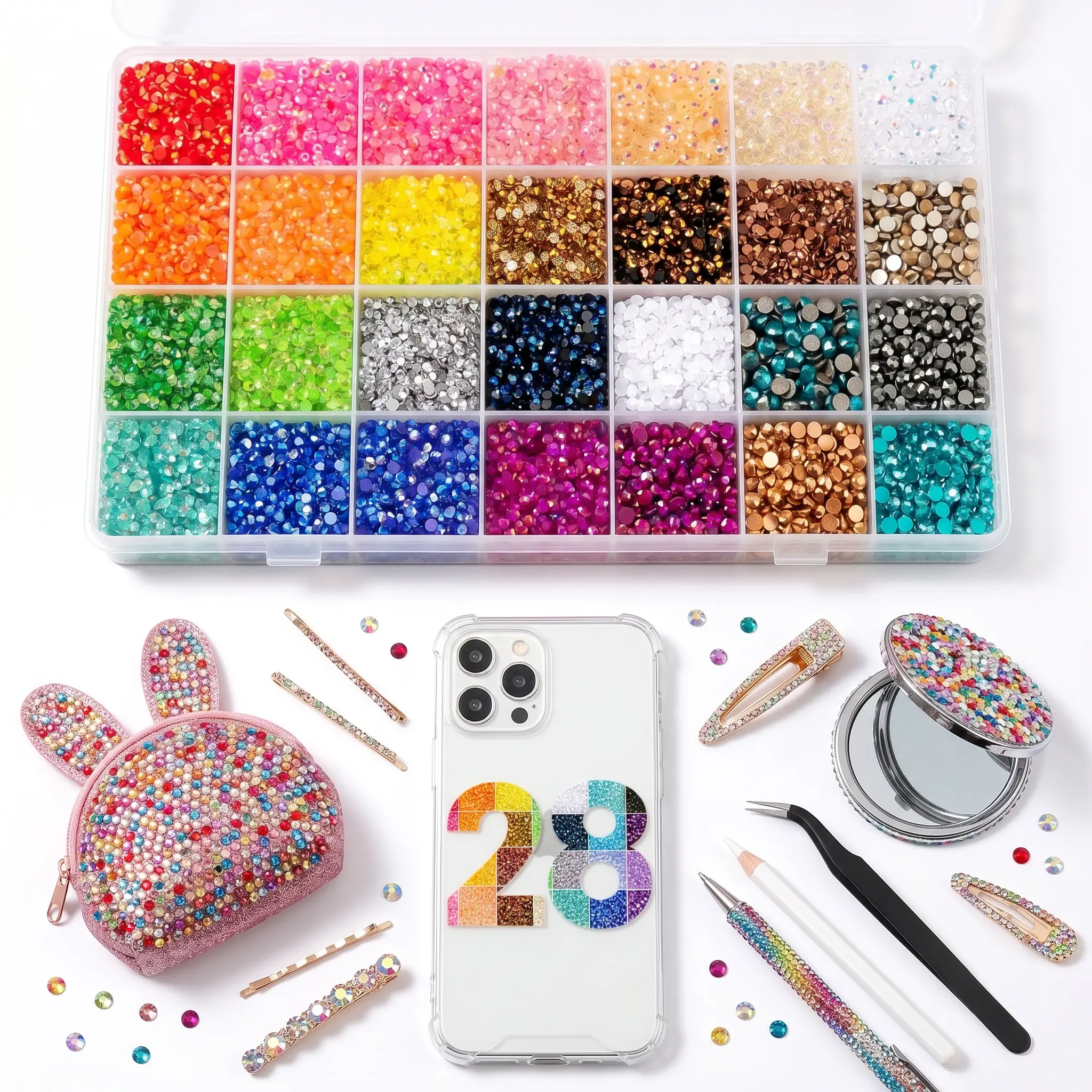 DIY Minimalist Mixed Resin Rhinestone Bedazzling Kit, 40000Pcs 28-Color Flatback Jelly Rhinestones, Nail Art Supply for Nail Designs, Mother's Day Gift, Day of the Dead Festive Decoration