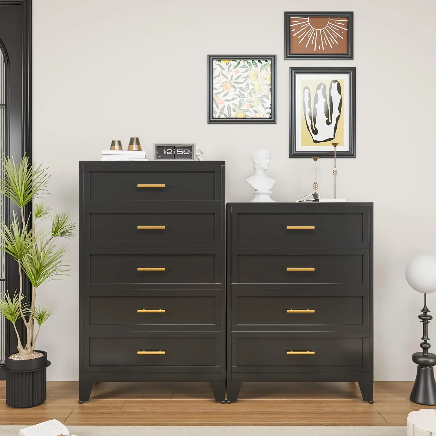 EROSOEI Modern Aesthetic 5-Drawer Metal Vanity Cabinet - Bedroom Dresser for Bedroom with Thick Steel, Stable Legs, Large Cap Room Storage, Rounded Edges, Slim Handles, Movable Deep Drawers, Waterproof Design, User Manual Included