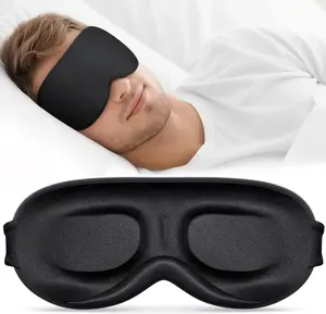 [100% Blackout] 3D Contoured Sleep Mask - Single Item Low-Pressure Eye Cover for Lash Extensions, Soft Memory Foam Eye Mask for Side Sleepers, Airplane Travel Essential, Black
