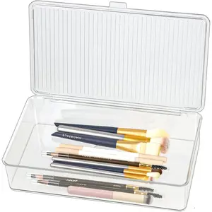 Clear Plastic Storage Bin with Lid Organizer for Pantry Office Bathroom Kitchen Snack Tea Bag Coffee Container Small