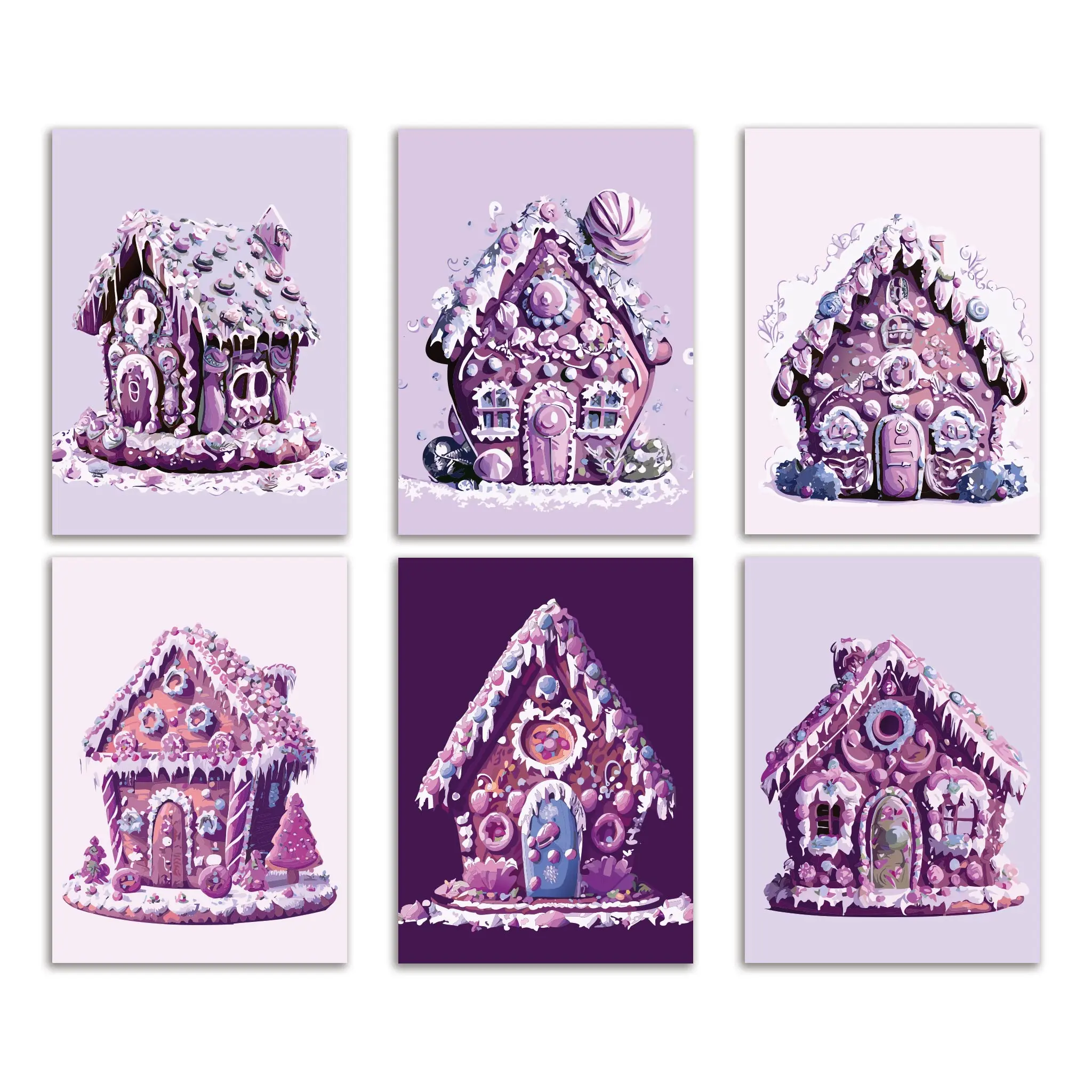 24 Gingerbread House Christmas Cards in 6 Vintage Designs + Envelopes