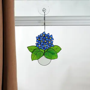 Stained glass hanging plant suncatcher window decor-Garden gift for home-Flower decor for home-Hydrangea glass flower art