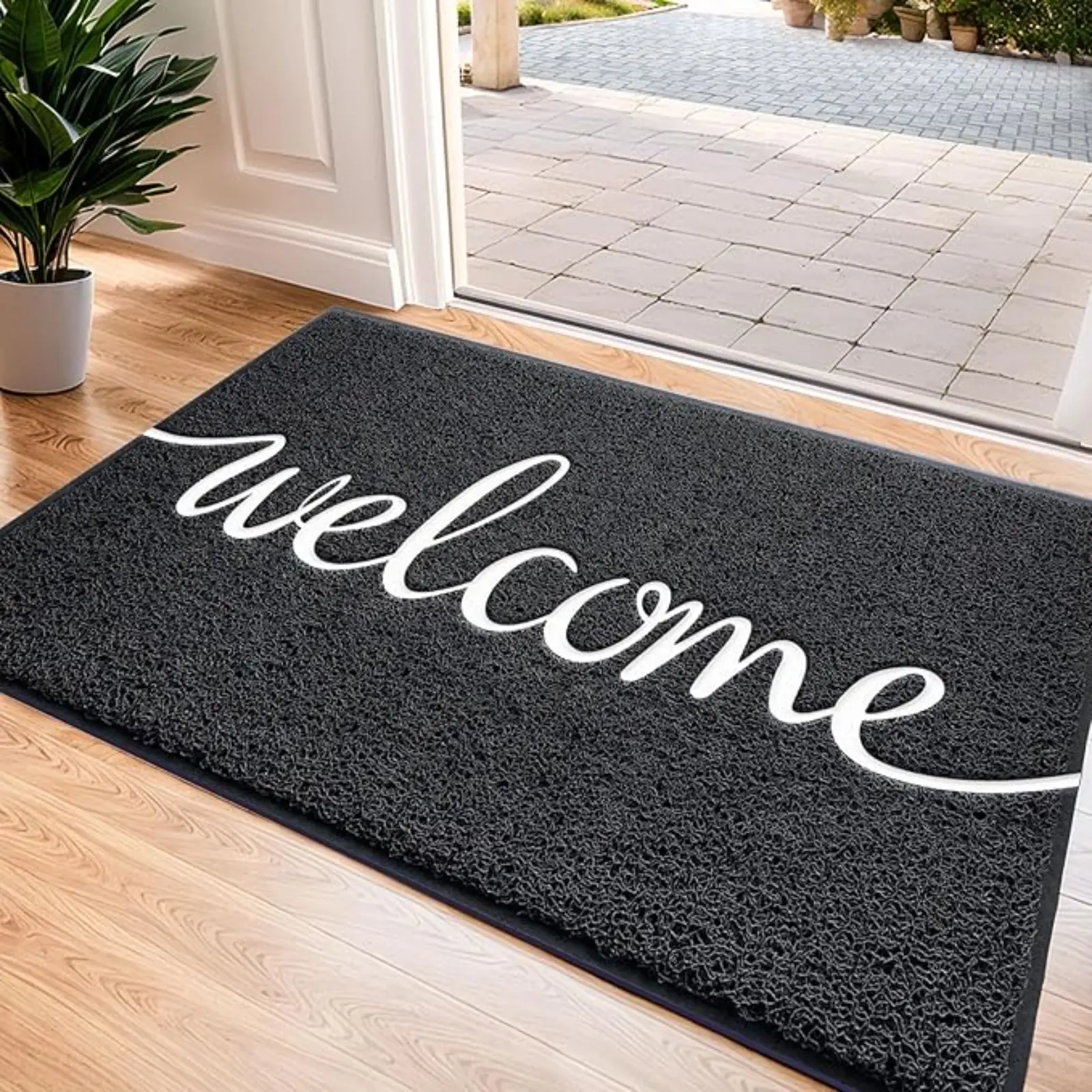 Welcome Mats Black Door Mat 30"x17.5" Non-Slip Low-Profile Doormat for Entryway Yard Garage High Traffic Areas Solid Design Easy Maintenance