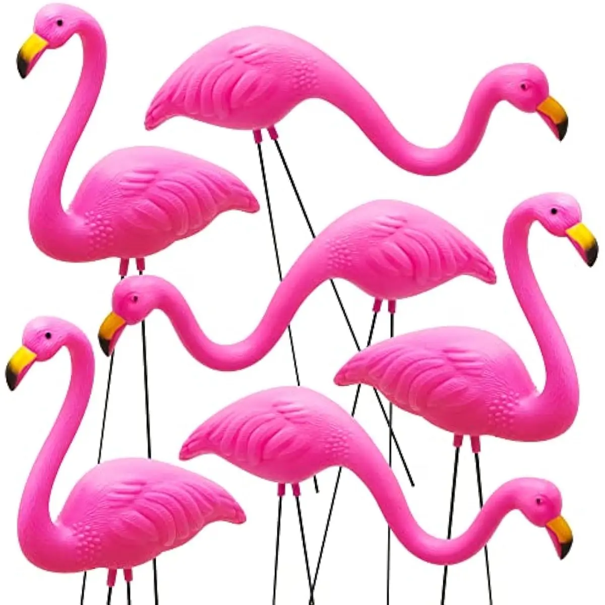 Set of 2 Small Pink Flamingo Yard Ornament Stakes Mini Lawn Plastic Flamingo Statue with Metal Legs for Sidewalks, Outdoor Garden Decoration, Luau Party, Beach, Tropical Party Decor, 2 Styles