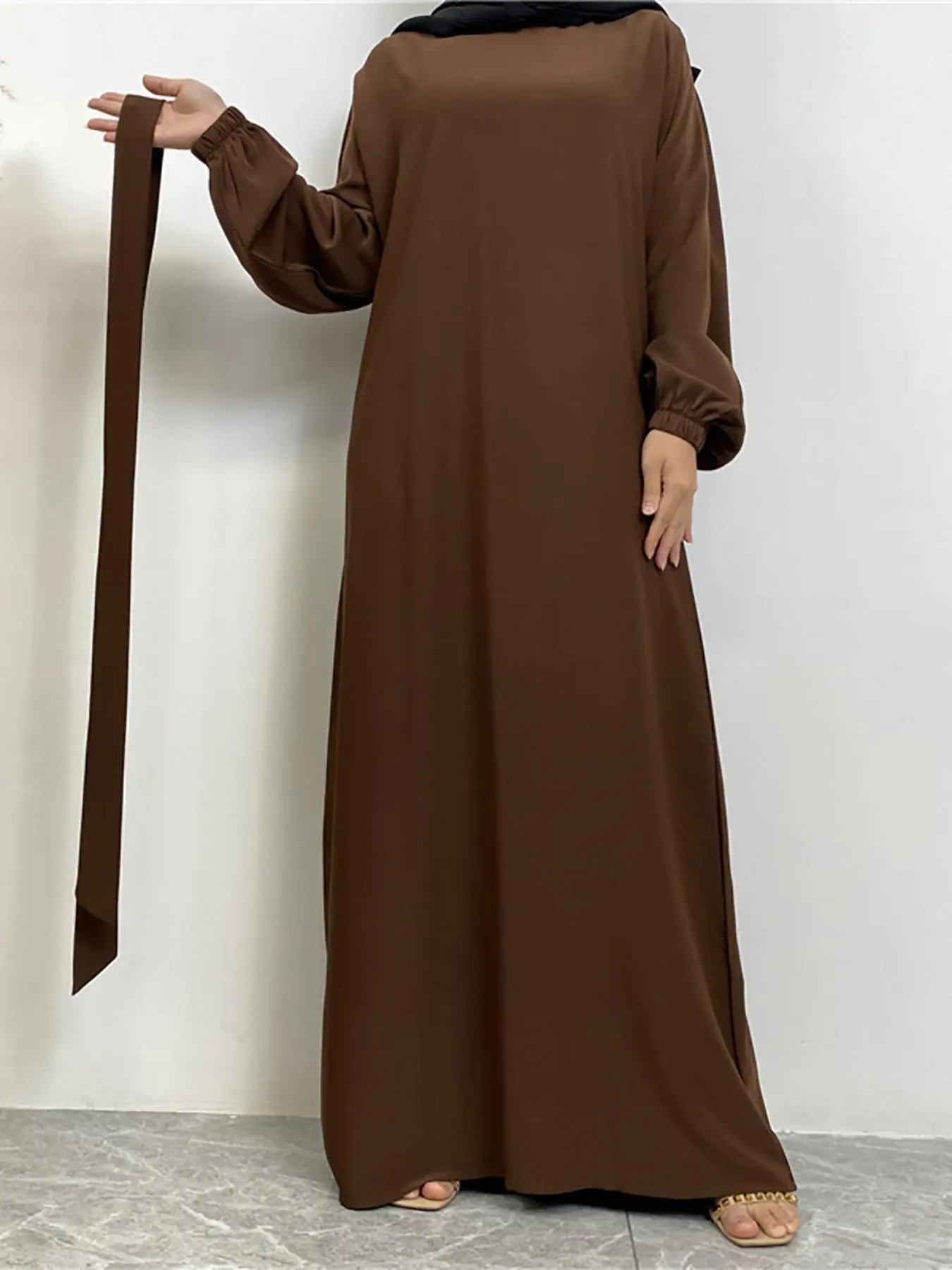 Women's Solid Long Sleeve Muslim Dress, Modest Solid Color, Modest Style, Casual Fashion Maxi Dress for Daily Outdoor Wear, Women's Islamic Clothing for Spring & Fall, Islamic Clothes, Thobe, Muslim Women Gowns