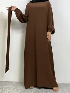 Women's Solid Long Sleeve Muslim Dress, Modest Solid Color, Modest Style, Casual Fashion Maxi Dress for Daily Outdoor Wear, Women's Islamic Clothing for Spring & Fall, Islamic Clothes, Thobe, Muslim Women Gowns