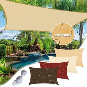 HOMEYA Rectangle Sun Shade Sail Canopy, 8 / 12 / 16 / 20 FT Waterproof Oxford Sun Shade Sail Canopy Awning Shelter - 95% UV Block Sunshade Fabric for Pergola Backyard Garden Carport (Grey)