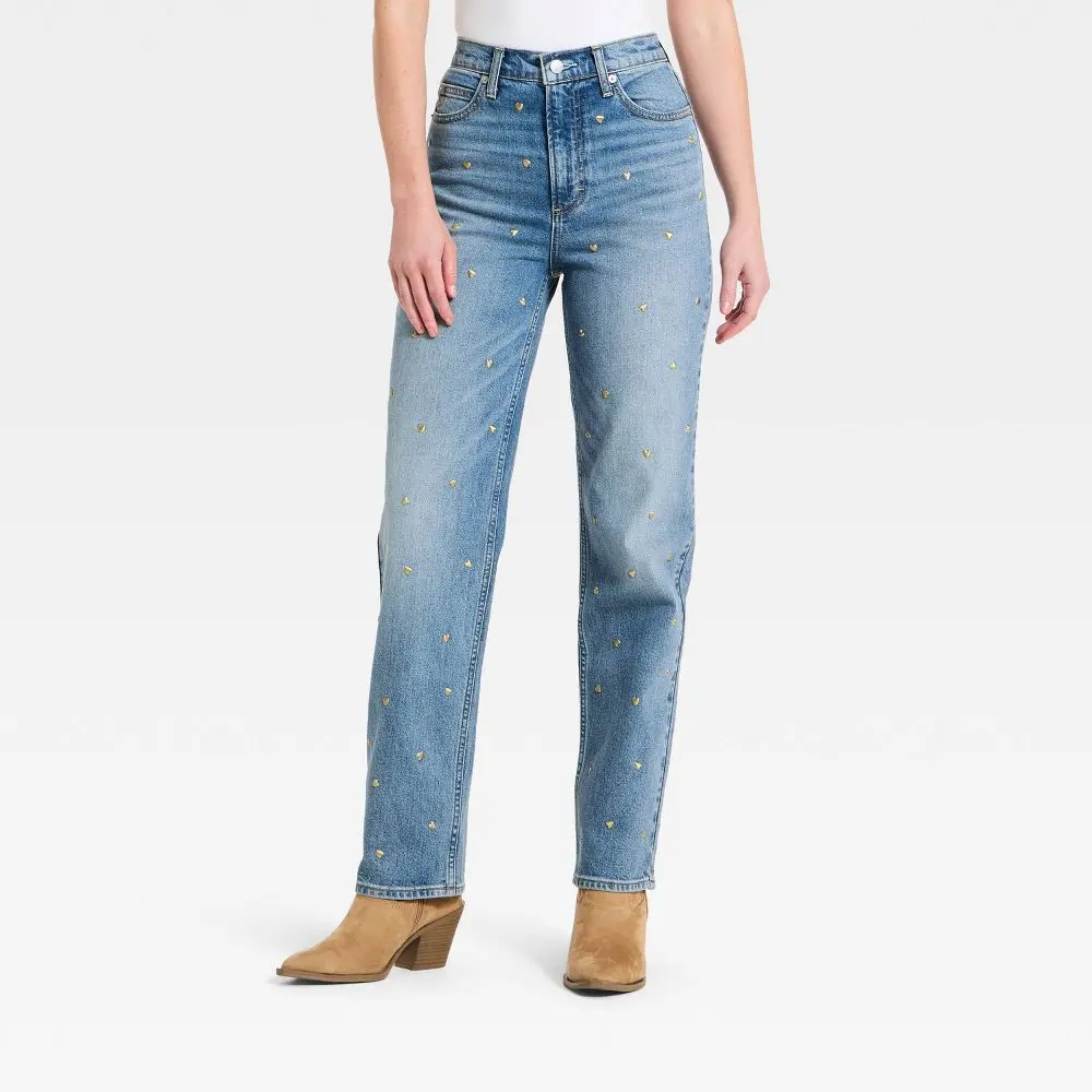 Women's Valentine's Day Highest-Rise Vintage Straight Embellished Jeans - Universal Thread Women's Valentine's Day Highest-Rise Vintage Straight Embellished Jeans - Universal Thread