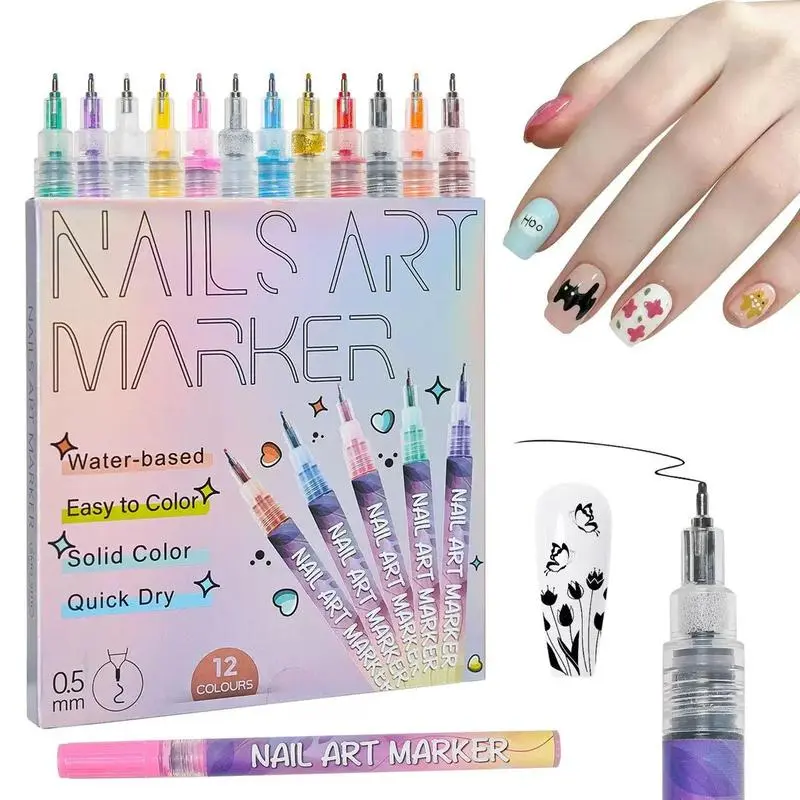 12-Color Nail Art Marker Set – Quick-Drying Acrylic Pens for DIY Manicures & Easy 3D Designs, Ideal for Beginners doodle pen