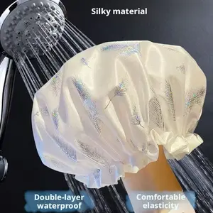 2PCS Double Layer Thick Shower Cap Set Waterproof Reusable Bath Hair Cap for Women