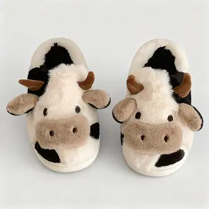 Fuzzy Cow Slippers for Women Men Winter Warm Cozy Plush House Slippers Soft Comfortable Cute Animal Bedroom Slippers – Thick Fluffy Lining Keeps Feet Toasty, Ultra Soft for All-Day Comfort, Adorable Cow Shape Perfect for Cold Season Home Use