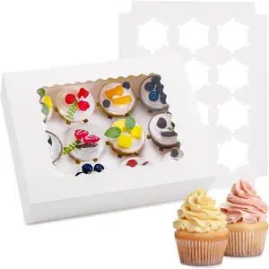 6 count Cupcake Boxes - Hold 12 Count Cupcake Containers with Window,  Grade Cupcake Holder Easy Transport and Presentation - Ideal for Cupcakes, Desserts, and More