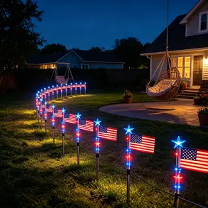 8-Piece Flag Light Set, 4th of July Decorations 8 Lighting Modes, 8-in-1 American Flag Solar Lights, Memorial Day Decorations Featuring Red, White, and Blue Lights for Independence Day Pathway Garden Decorations Yard Pathway