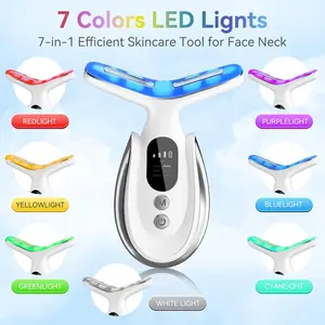 Neck  and Face Massager, 7-in-1 Portable Colorful Red-Light Facial Massager for Enhanced Face, Neck and Shoulder Care with Vibrating and Warming Function, ems  device，  beauty device beauty  Skincare ， LED Light Therapy Facial Massager，collagen boosting