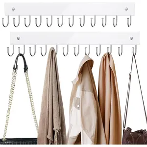 Belt Hanger Wall Mounted, Wooden Coat Rack Belt Organizer 2 Pack Max 24 Storage Capacity, 180° Rotating Space Saving Hangers for Ties, Tank Tops, Scarves, Bras, Keys, Bags White
