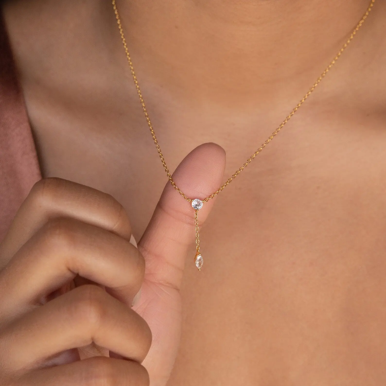 Leena Diamond Lariat Necklace by Caitlyn Minimalist - Floating Diamond Drop Pendant Necklace - Minimalist Bridal Jewelry - Gift for Mom