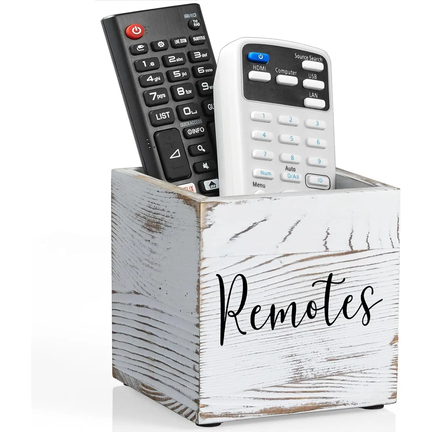 Remote Holder,TV Remote Control Holder, Retro White Remote , Mini Remote Organizer for Table,Small Wooden Remote Box for Home Decor