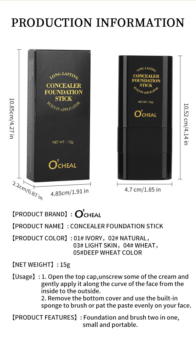 O'CHEAL Long-Wear Contour Stick Concealer & Foundation, 15g Multi-Purpose Balm Makeup for All Skin Types, Longwear Concealer