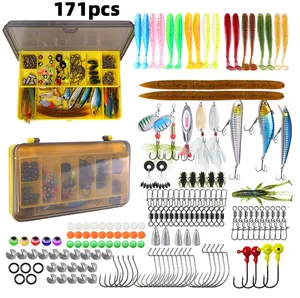 171-Piece Complete Fishing Tackle Kit - Anti-Snag Offset Hooks, Jig Hooks, Soft Lures, 8-Shaped Swivels for Freshwater, Saltwater Fishing bait